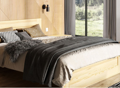 Chambre à coucher 3 pièces. Ensemble lit en bois massif avec 2 tables de chevet 180x200cm Bois massif