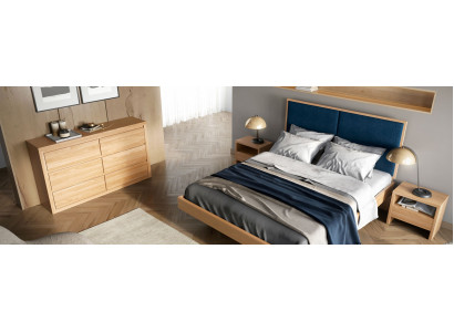 Chambre à coucher 3 pièces. Ensemble Lit Lit en bois massif Tables de chevet 2x Lits en bois véritable