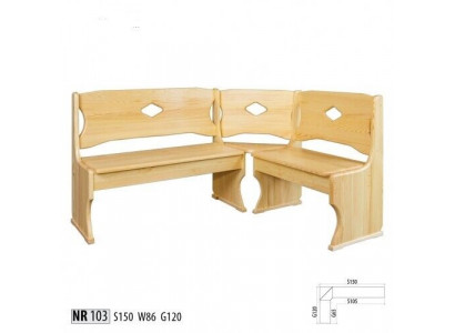 Banc d'angle en bois massif en pin pour salle à manger de style campagnard, fabriqué à la main.