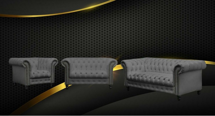 Un canapé Chesterfield trois places en tissu de luxe pour meubles.