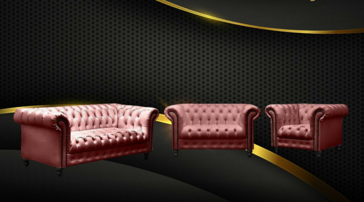 Un canapé Chesterfield trois places en tissu de luxe pour meubles.