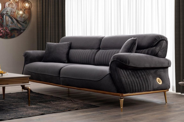 Canapé trois places moderne de couleur gris confortable et élégant en un ensemble