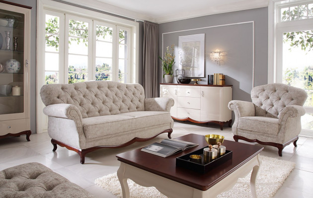 Canapé Chesterfield 2 places avec coussin d'assise en textile pour le salon