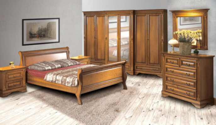 Style de maison de campagne lit 3 pièces. avec 2 tables de chevet Ensemble de meubles en bois marron