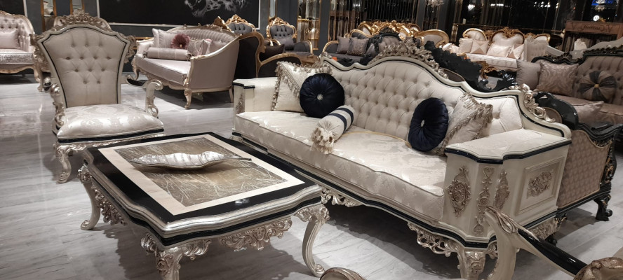 Canapé Chesterfield ensemble 3+1 de luxe en 2 parties. Canapé en tissu pour salon.