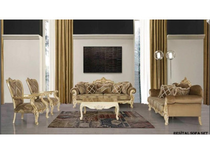 ensemble de canapés exclusif de couleur beige de style baroque-rococo 3 + 3 + 1 + 1 + table basse