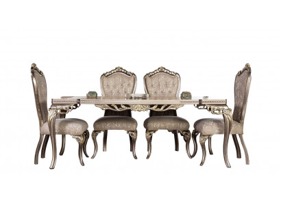 Chaises de luxe Chesterfield marron, table à manger designer exclusive, meubles de salle à manger.