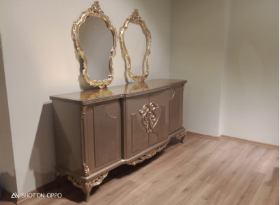 Buffet avec miroir en bois brun taupe Bahut Armoire Buffet Haut 2 pièces