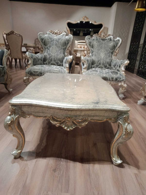 Canapé Canapé Ensemble de meubles Suite 3+1+1 Table basse Argent Baroque Rococo