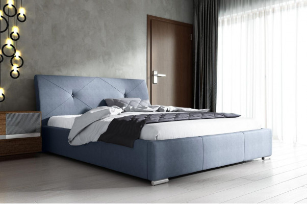 Lits doubles d'hôtel en tissu bleu pour chambre à coucher en bois bleu.