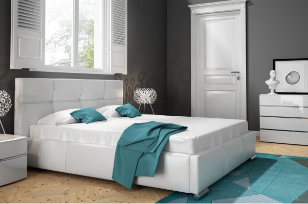 Cadre de lit Design Lit Double Hôtel Moderne Lit Chambre Lits Blanc neuf