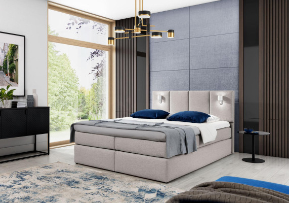 Lit Boîtier Sommier Lit Chambre Rembourrage Design Double Moderne Tissu 200x200