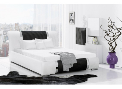 Lit Cadre de lit Lit double Lits Lit de mariage Lit rembourré Bande chrome Mobilier Blanc