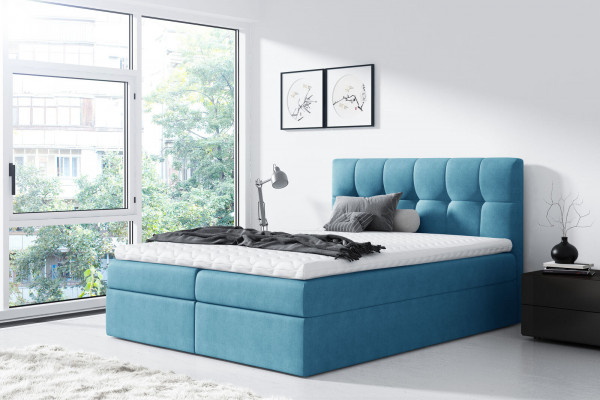 Lit de mariages Lit Box Spring Bed Lit double Moderne Chambre bleue Lits 160x200