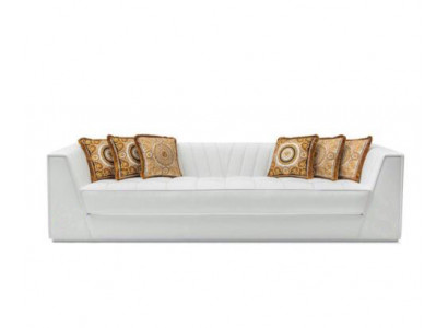 Canapé de luxe blanc Medusa avec des têtes dorées Canapé Trois places en cuir