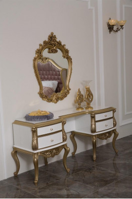 Table de toilette royale avec miroir baroque console en bois buffet 2 pièces