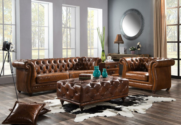 Canapé club design 3 places Canapé en cuir Trois places Cuir vintage neuf