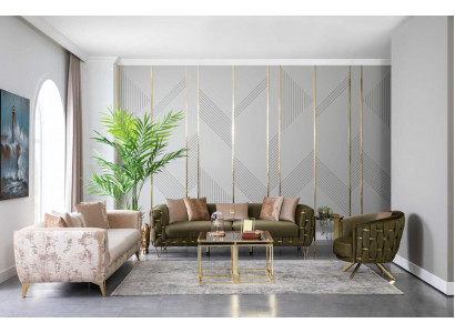 Ensemble de canapé de luxe 3 pièces. Ensemble de meubles Canapé Sofa Suite Complet Tissu