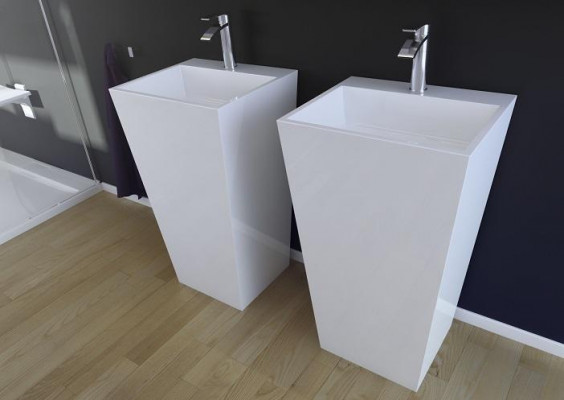 Lavabo moderne en acrylique sur pied pour salle de bain, lavabo sur pied autoportant