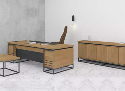 Ensemble de meubles de bureau brun pour le bureau comprenant une table de salle d’étude en 3 pièces.