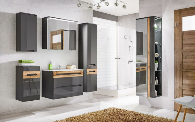 Meuble de salle de bain design 5 pièces. Ensemble de meubles Armoire Lavabo Eclairage