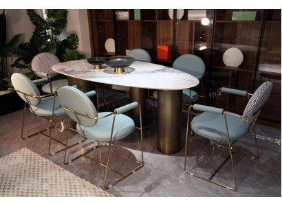 Table ovale Salle à manger Tables de salle à manger 180x85 Effet marbre