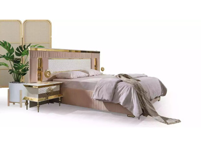 Chambre à coucher beige Ensemble lit double 2x Tables de chevet Tables de chevet 3 pièces