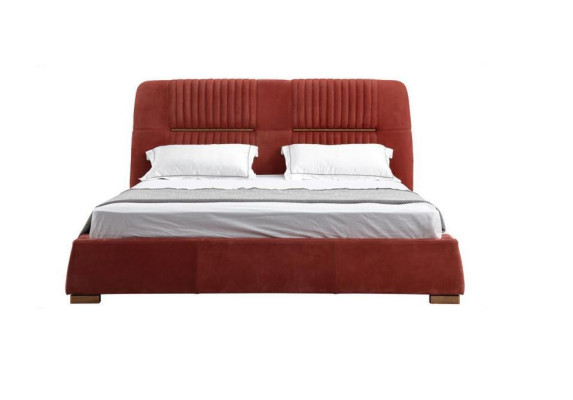 Design Lit double rouge Structure de lit e Lits Lit en bois en Textile Chambre Lit