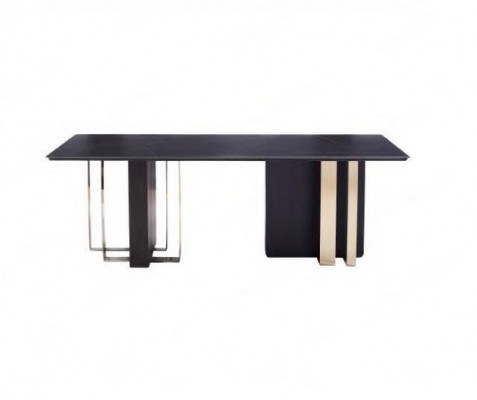 Table de salle à manger noire Rectangulaire En bois massif Acier inoxydable Table design