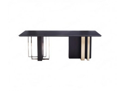 Table de salle à manger noire Rectangulaire En bois massif Acier inoxydable Table design