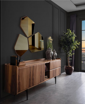 Buffet de luxe marron moderne Commode en acier inoxydable Pieds Mobilier de salon