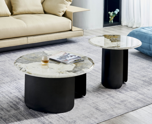 Table basse de luxe en marbre pour salon. Design de table basse en marbre pour salle de séjour. Nouveau meuble de salon.