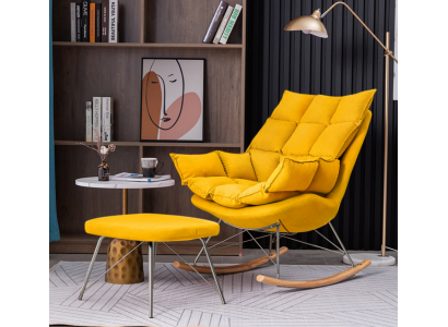Fauteuil avec tabouret Design Luxe Siège en textile Salon Jaune