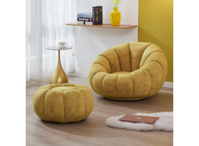 Fauteuil moderne en tissu d'ameublement jaune de luxe pour le salon.