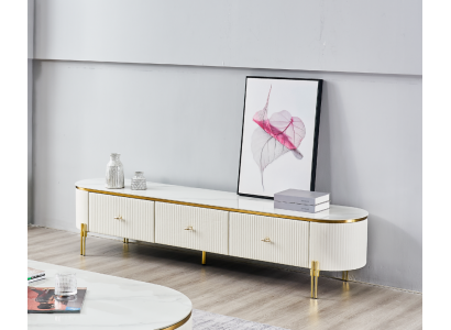 Support TV Meuble TV TV Cabinet Meuble Bas Blanc Moderne Salle de séjour Buffet Bois Neuf