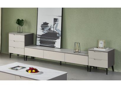 Unité murale Meuble TV Meuble TV Lowboard Bois de luxe Moderne Gris Salon
