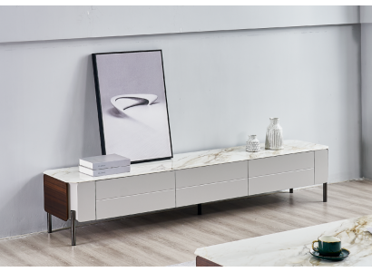 Meuble TV - Meuble bas pour téléviseur - Buffet en bois moderne blanc pour salon.