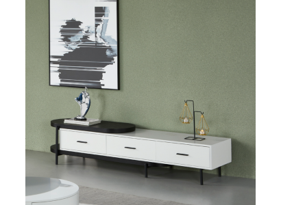 Salle de séjour Unité murale Meuble TV Meuble bas Bois Blanc Mobilier neuf Design moderne