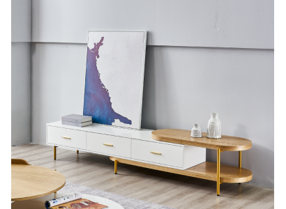 Meuble TV Buffet bas Tiroirs Étagères Commode Table Salon Bois Design
