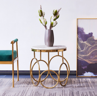 Table d'appoint Table d'appoint Mobilier design Or Table ronde en acier inoxydable