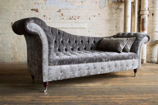 Canapé Chesterfield gris en tissu 3 places neuf