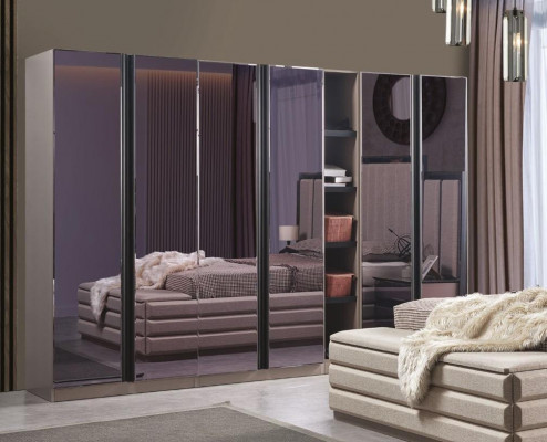 Meubles de garde-robe modernes pour chambre à coucher, armoires de garde-robe de luxe en gris.