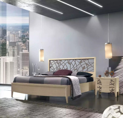 Lit 2x Table de chevet Chambre à coucher Design 3 pièces Ensemble complet neuf beige
