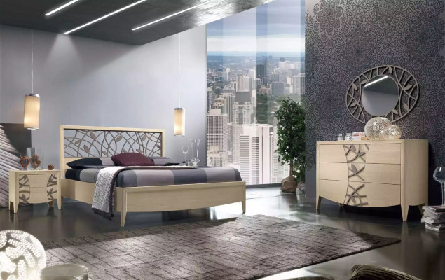 Lit 2x Table de chevet Chambre à coucher Design 3 pièces Ensemble complet neuf beige