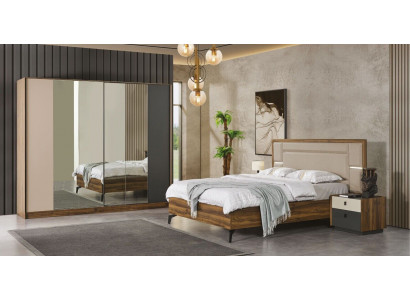 Lit Table de chevet Armoire 4 pièces Ensemble de chambre à coucher Design Moderne de Luxe