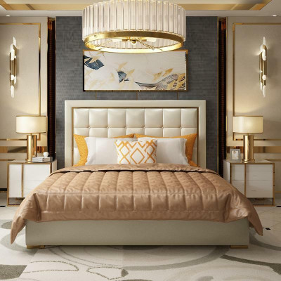 Conception de literie de luxe pour lit double gris 180x200cm en cuir pour chambre à coucher d'hôtel.