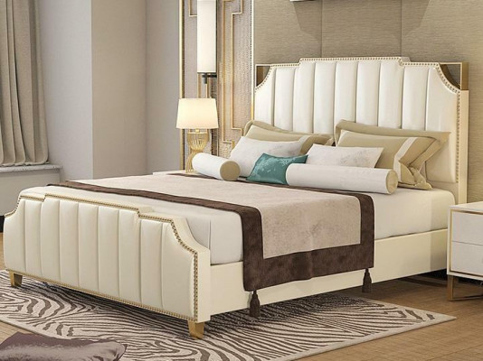Lit double design Lit Hôtel de luxe Chambre 180x200cm Lits en cuir Rembourrage