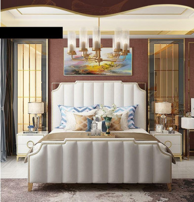 Lit double design Lit Hôtel de luxe Chambre 180x200cm Lits en cuir Rembourrage