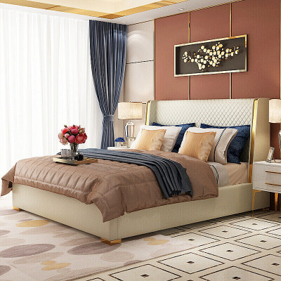 Lit rembourré de designer Lit Lits Tissu Bois Lit de mariage de luxe 180x200cm Lit double