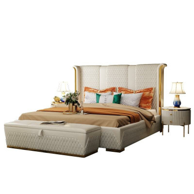 Lit double Classique s Lit Designer Lits Capitonnés Cadre Textile en Cuir Blanc